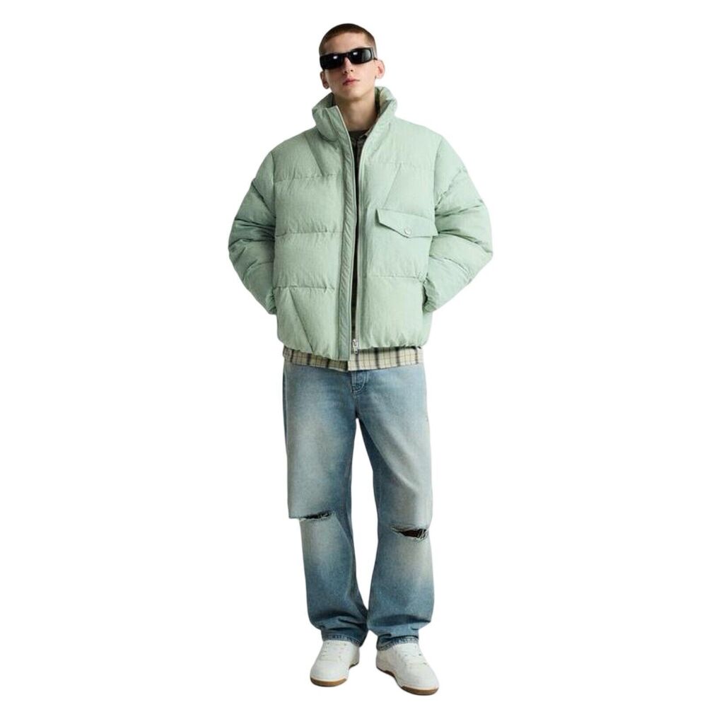 Zara Puffer Jacket Men's Green Mock Neck Long Sleeve Pocket Detail Zip-Up Small - Picture 6 of 17